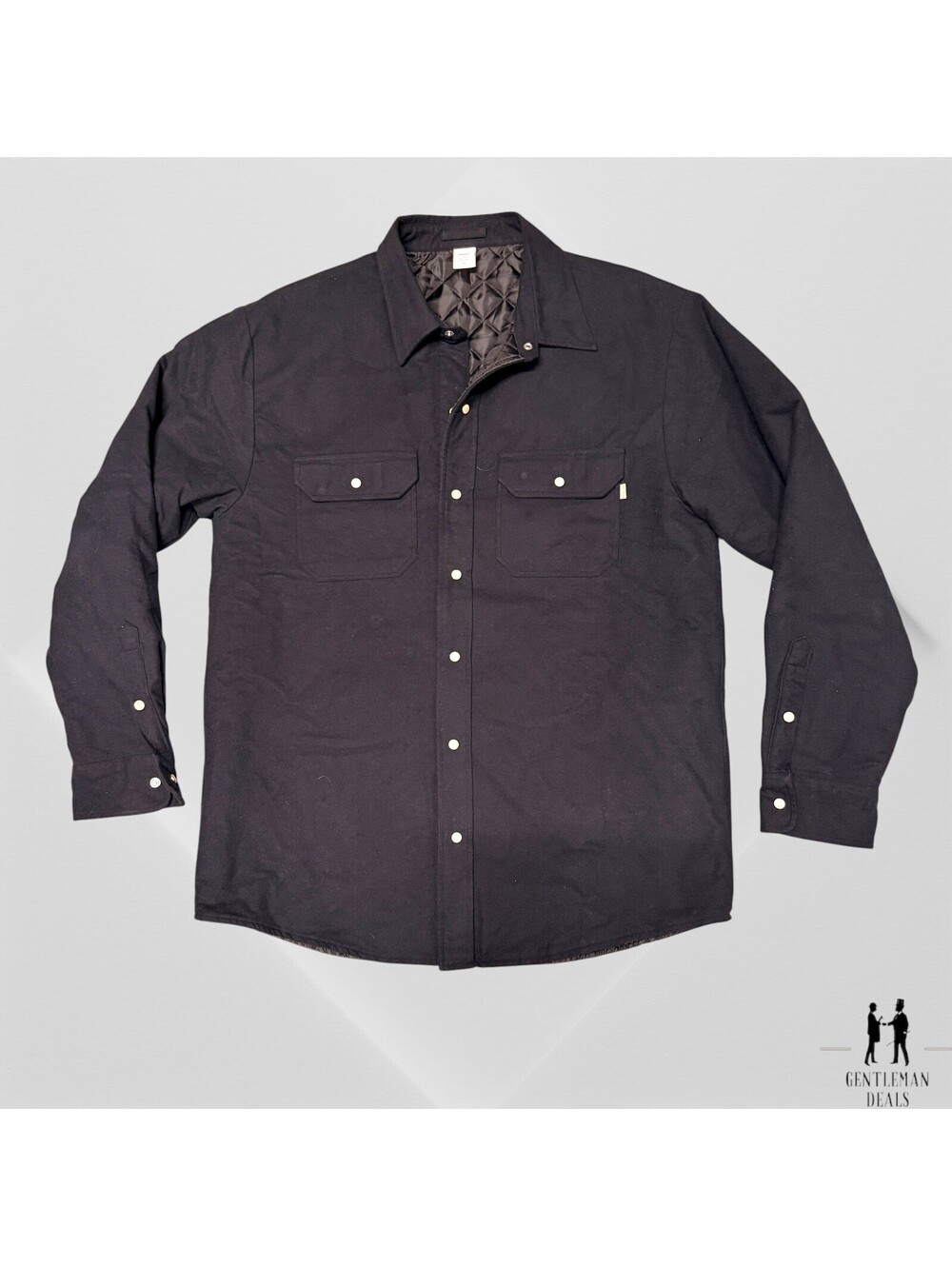 JJJJound Quilted Overshirt Jacket Black Flannel L Snap Shirt Coat Standard Issue